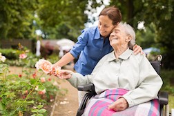 Woman with provider in the garden